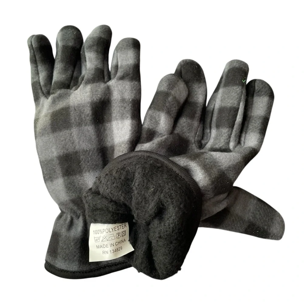 Women's Fleece Winter Gloves Lined Black and Gray Buffalo Plaid